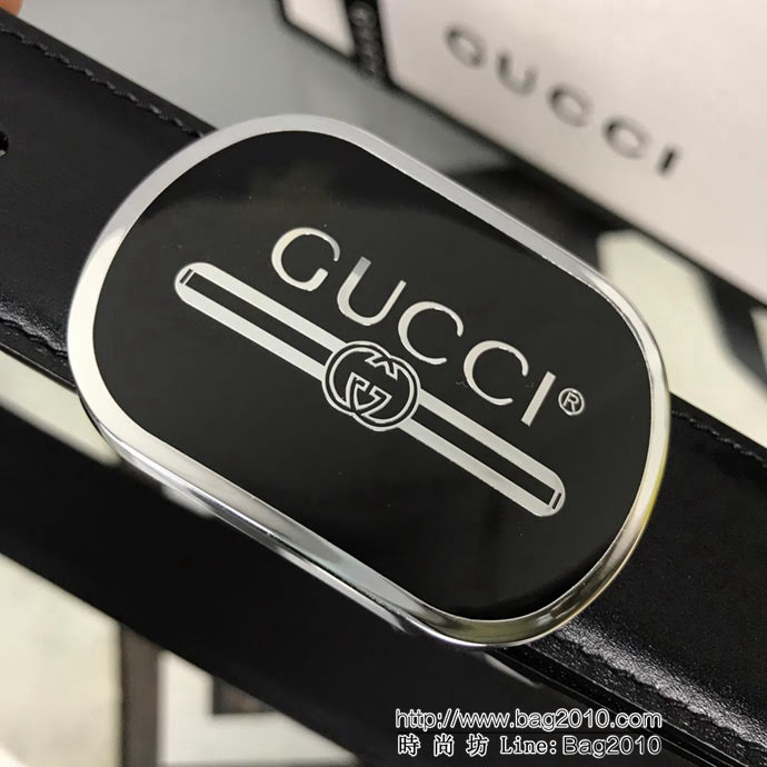 GUCCI古馳 官網新款 正品規格 原單品質  休閒商務 橢圓磨膠板扣 小牛皮男士皮帶  xfp1082